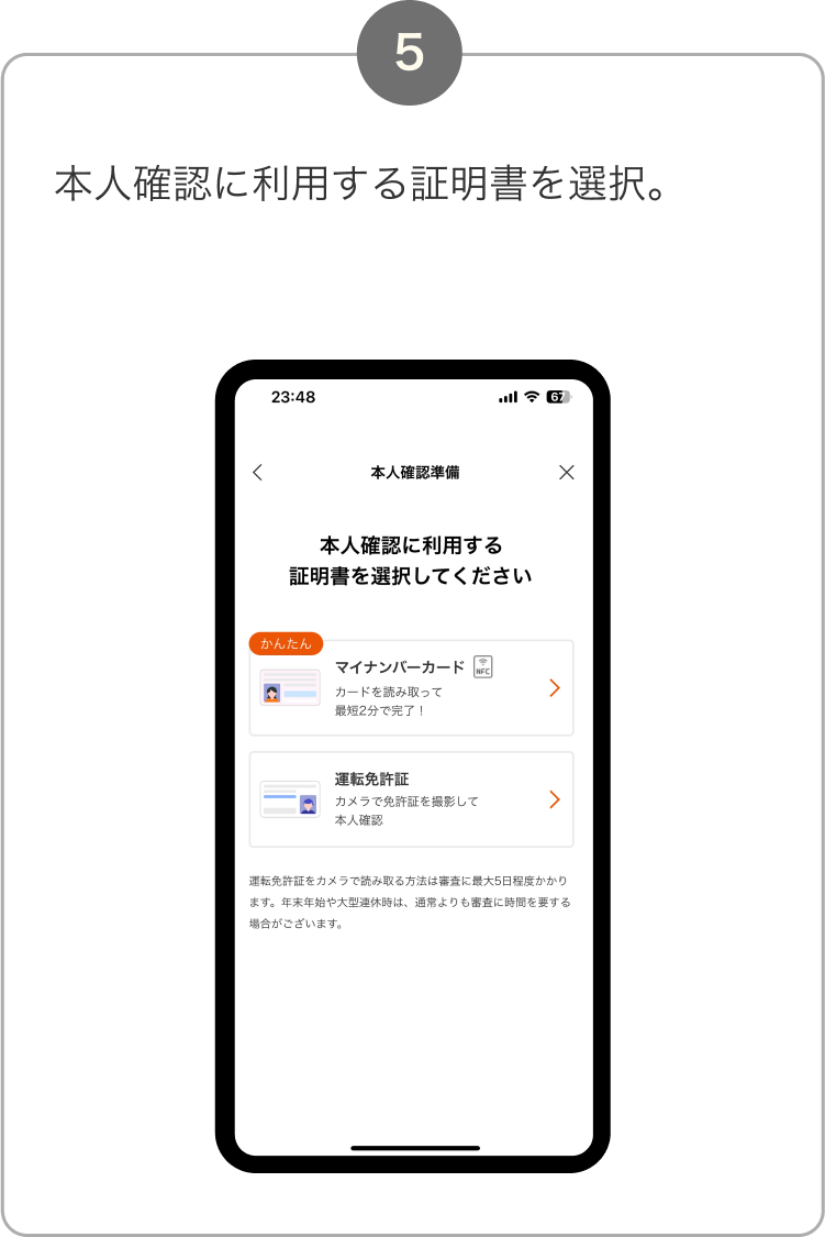 5. 本人確認に利用する証明書を選択